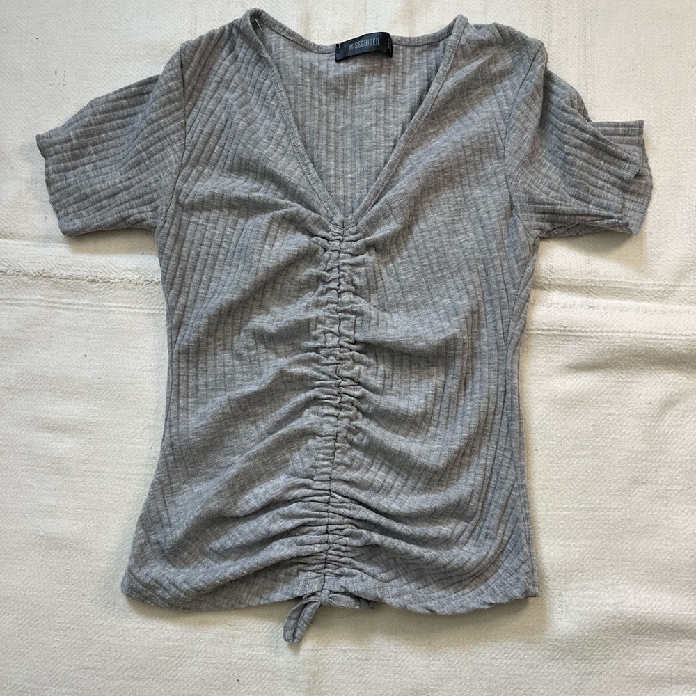 Missguided Heather Gray Ruched Blouse